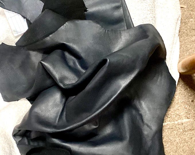 6 Square Feet Very Very Dark Navy Leather Deerskins. 4997