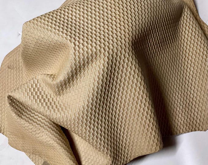 Beige Embossed Leather Lambskins. Leather Hides. LAMB7743