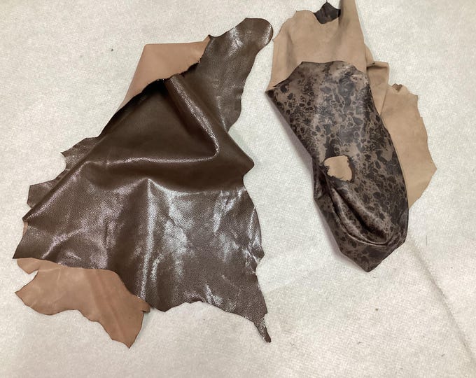 2 Brown Distressed Lambskins, Soft Crafting Leather, OSM80273