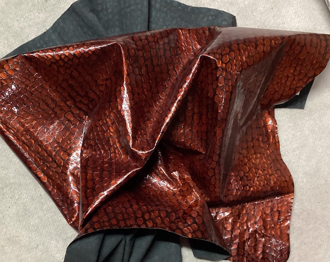 Burnt Orange Embossed Pebbles Leather Cowhide Remnant,  LAC105