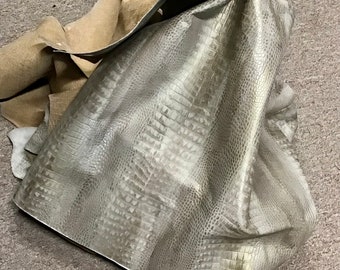 Champagne and Gold Embossed Gator Leather Cowhide Remnant.  DD2614