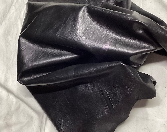 Metallic Black Embossed Leather Lambskins.  OSM20743