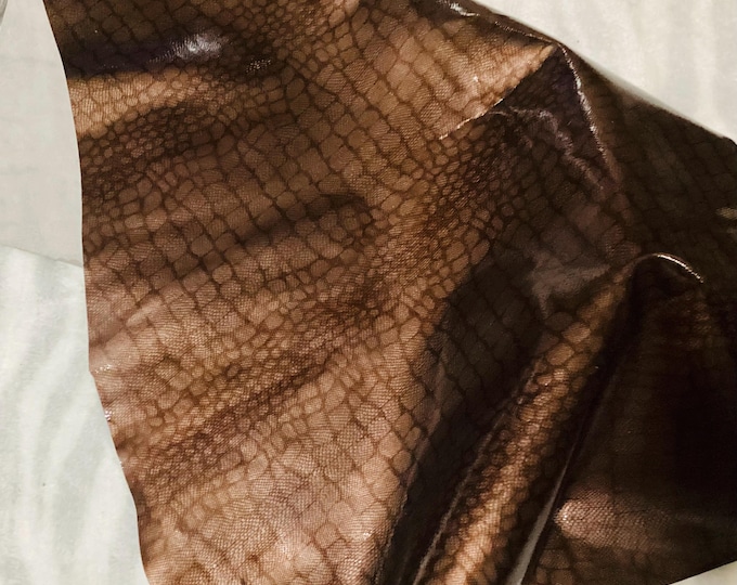 Brown Gator Print Leather Cowhide Remnant,  Cowhide, craft supplies,  CL66