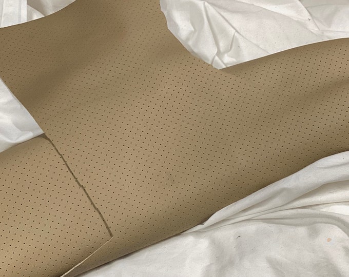 25 sq.ft. Beige Perforated Chamomile Seed Leather Cowhide TOWN92