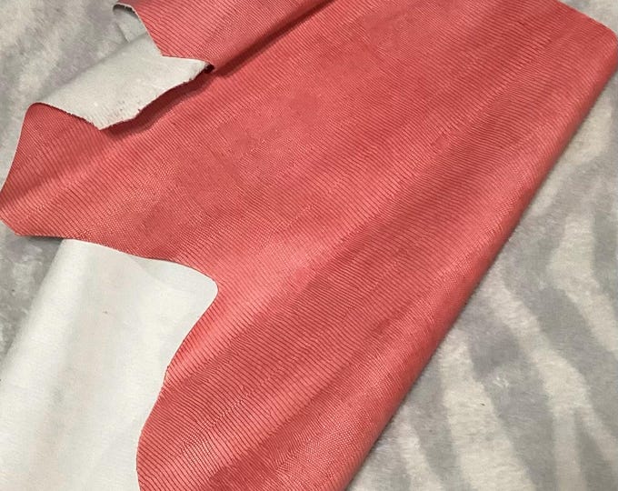 8 square feet bubblegum pink embossed lizard leather cowhide remnant. CA741