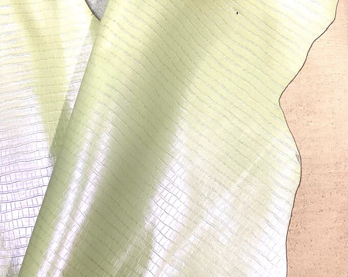 Pale yellow embossed gator leather cowhide remnant,  LAC58