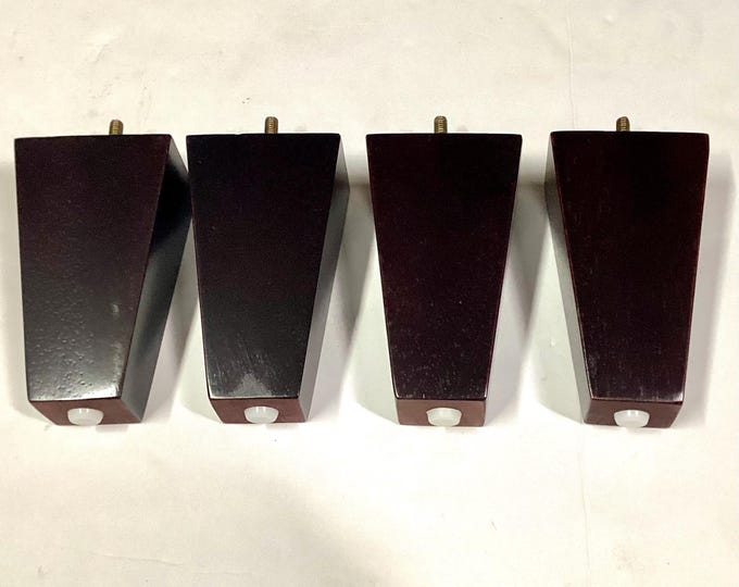 4 Mahogany Finish Wooden Furniture Legs,  5 1/2 Inches tall. Risers.  JWT157