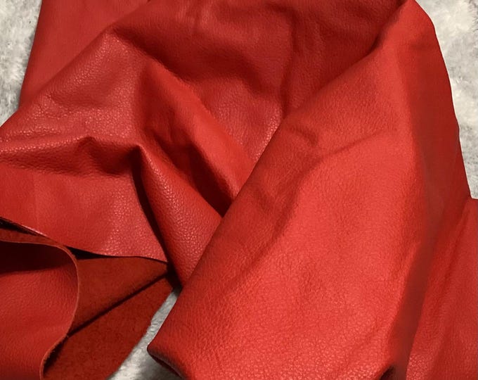 Lipstick Red Leather Cowhide Remnant.  619CL