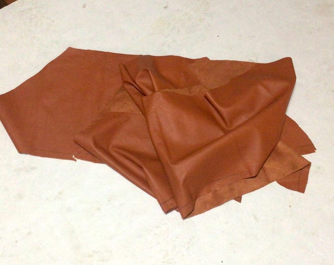 3 Pieces Burnt Orange Leather Cowhide Remnants. Leather Pieces. Cowhide. DR1967