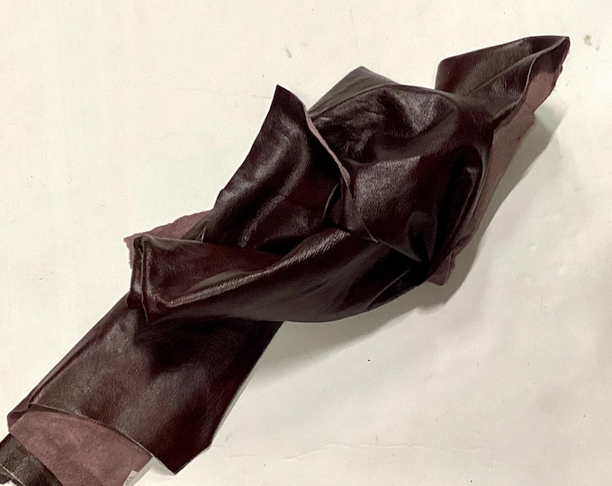Leather Cowhide Remnants. Burgundy. Leather Pieces. Cowhide,  CAR74