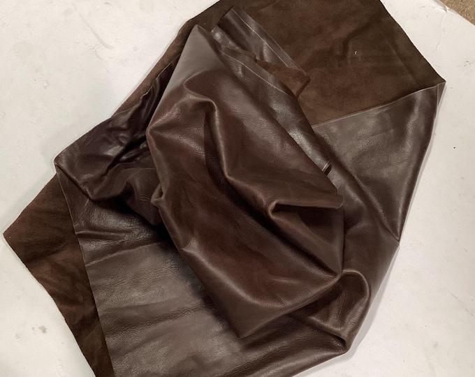 Dark Brown Cowhide Leather Remnants: Soft Semi-Gloss Pieces (1.4-1.6mm) BR852