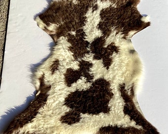 Brown And White Hair on Lambskins,  HOSM64. Leather hides.  Long hair