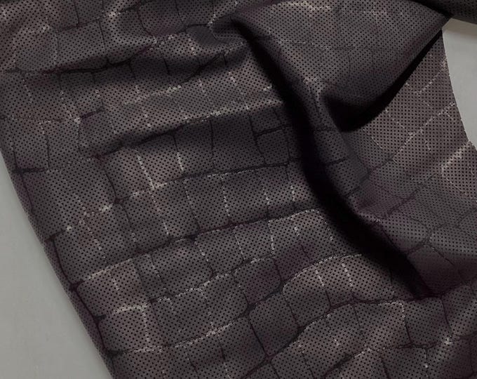 Black Perforated Embossed Gator Leather Lambskin. Leather Hide.  AR405
