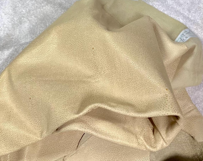 Cream and Copper Embossed Stingray Leather Cowhide.  Leather Remnants.  Leather Pieces.  Crafting Leather,  DD2163