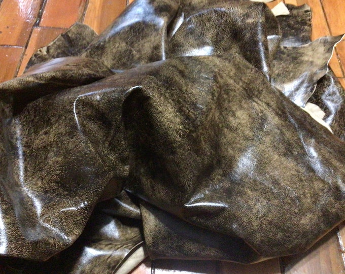 Wild West Desert Brown/Black Distressed leather Cowhide Remnants.  FBY2509