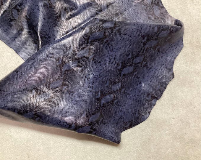 Blue Python Printed Leather Cowhide Remnant, crafting leather,  LAC22