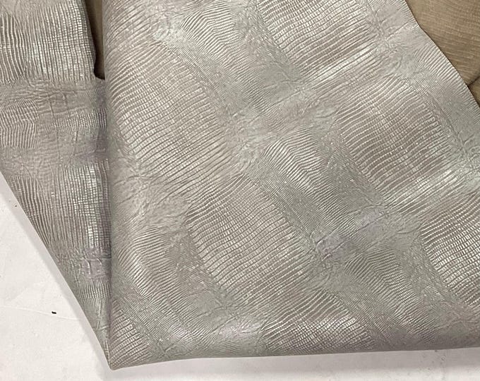 Off White Embossed Gator Leather Cowhide Remnants.  Cowhide Sides. Upholstery Leather.  Crafting Leather.  CL52540