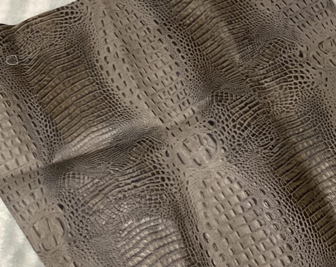 Gray Embossed Gator Leather Cowhide Remnant.  SCR603