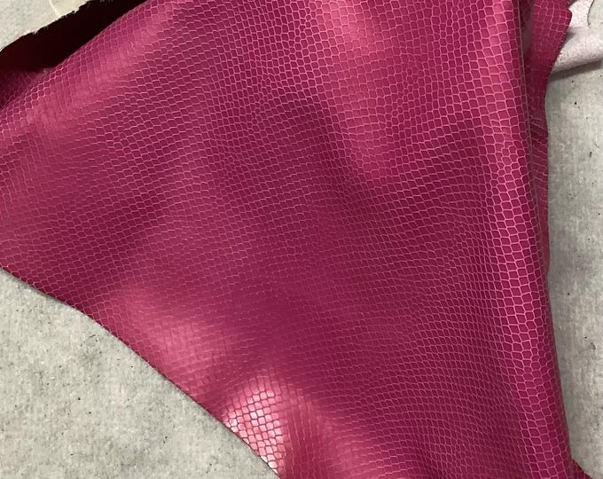 Hot Pink Embossed Snakeskin Leath Cowhide Remnant,  LAC122