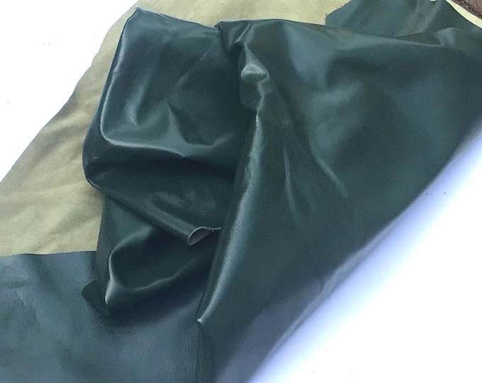 Green Cowhide Leather Remnant: Soft Upholstery Crafting (35x74 in) CL325