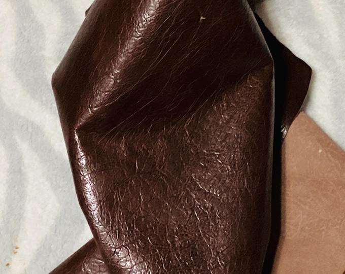 Brown Embossed Leather Cowhide Remnants,  crafting leather.  CL70