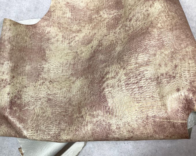 Distressed Rose Gold Embossed Gator Leather Cowhide Remnant,  LAC84