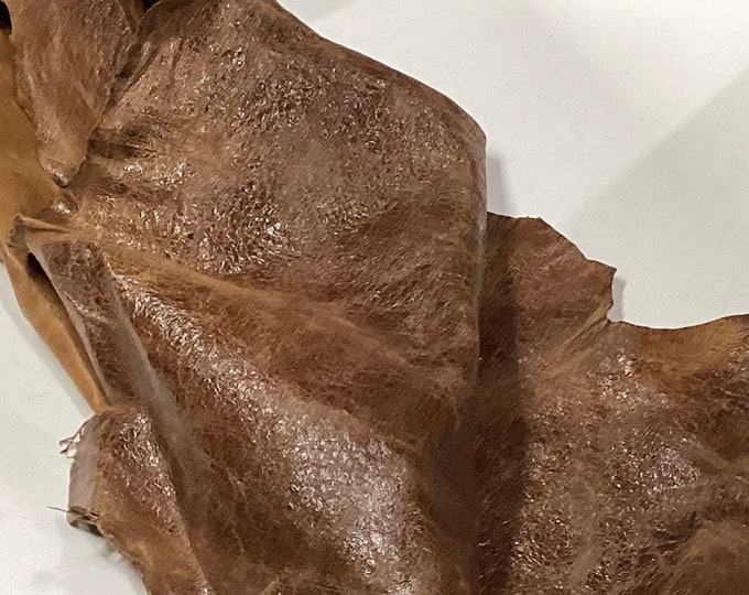 Distressed Brown Reversible Leather Lambskin.  Leather Hides.  OSM07746