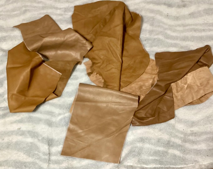 5 Pieces Shades of Caramel Leather Cowhide Remnants. SCR18