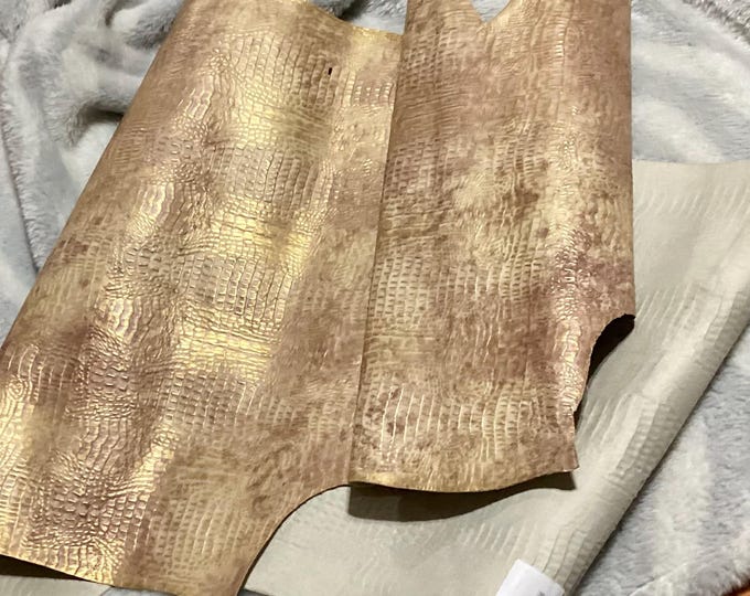 Rose Gold Embossed Gator Leather Cowhide Remnant.  CA115
