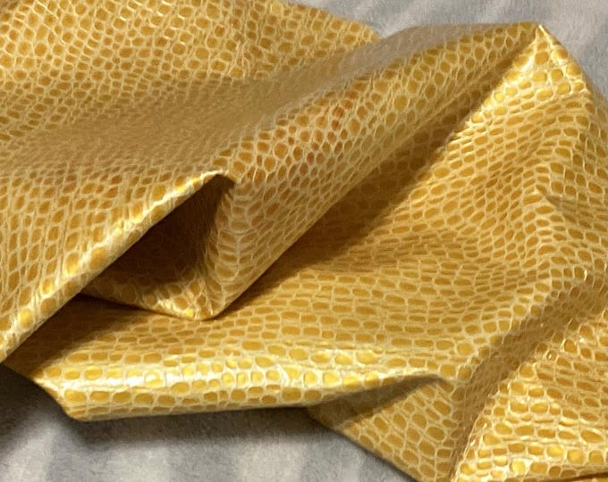 8 square feet Yellow Embossed Leather Cowhide Remnant. CA725