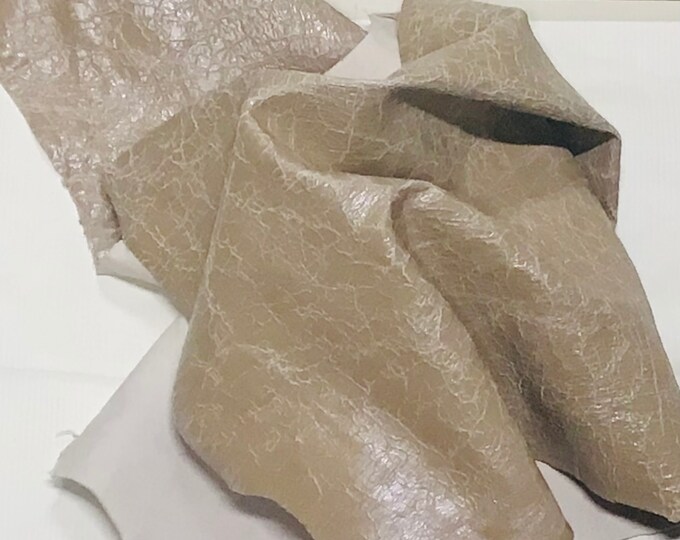 Beige Cracked Leather Lambskin with Stretchy Fabric Backside.  OSM20656