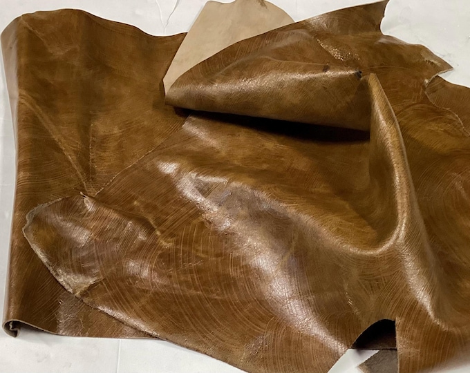 2 Pieces Golden brown Leather acowhide Remnants.  Leather Pieces,  cowhide. OSM453