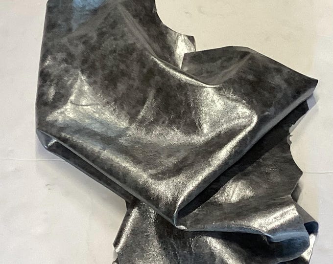 Silver Gray Distressed Leather Lambskin.  Leather Hides, Decorative Leather.  OSM631