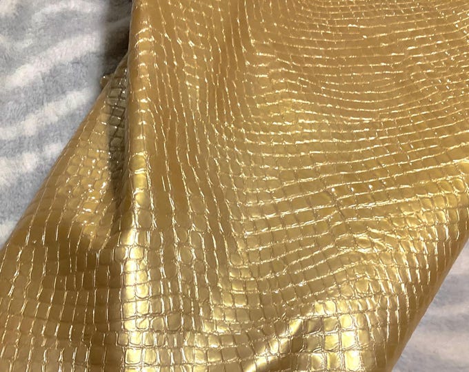 Light Gold Embossed Gator Leather Cowhide Remnant.  CA119