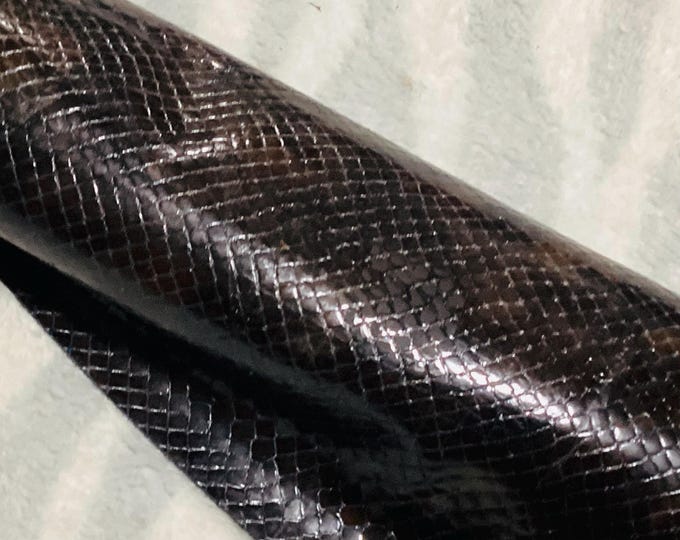 9 square feet Black and Brown Embossed Python leather cowhide remnant,  CA721