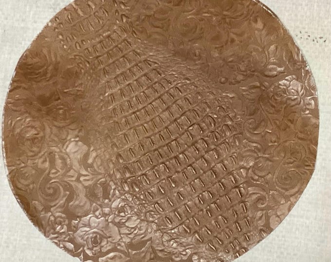 Package of 2 Brown Embossed Gator Center with Side Floral Pattern Leather Cowhide Remnant,  CL33