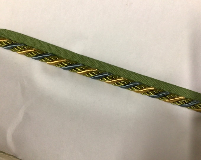 12 yards Green, Gold, and Blue  3/8 Inc Cord with Lip. Trim.  Home Decor  XX04. LX04