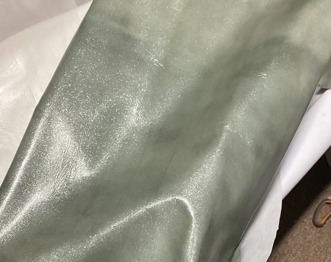 Metallic Gray with Green Tint Leather Lambskins.  Leather Hides.  Crafting Leather. OSM20545