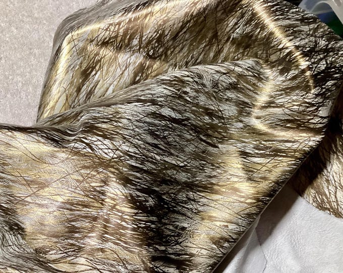 Gold, Brown, and White Printed Leather Lambskin;.  Leather Hides.  OSM441