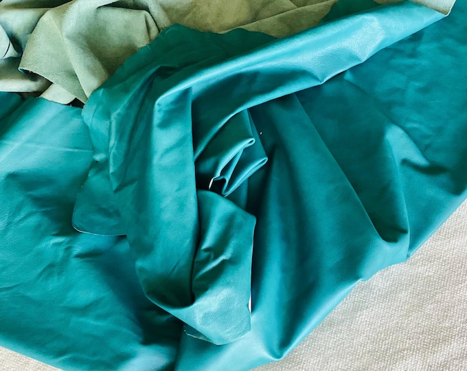 61 square feet Aqua Leather Cowhide. Upholstery. Garment. Automotive,  612CL