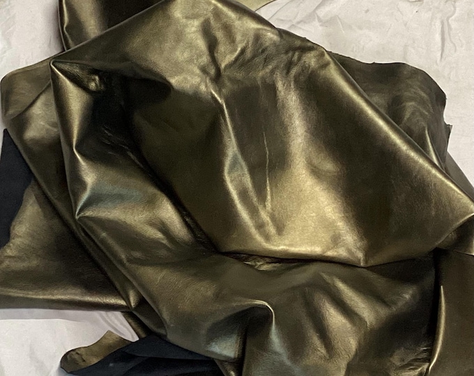 Tarnished Gold Leather Cowhide Remnants.  Half Hides,  Leather Upholstery.  Garment Leather,  TOWN288
