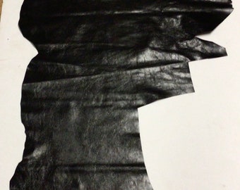 Black Leather Lambskin Remnant.  Leather Hide.  SPC79