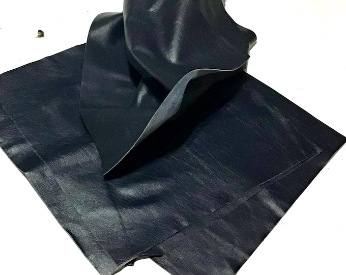 4 Pieces Navy Blue Leather Cowhide Squares. Leather Remnants. Leather Pieces.  DR1956