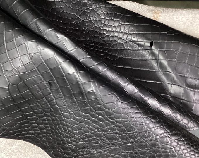 Black Embossed Gator Leather Cowhide Remnant,  Leather Hides.  cowhides.  OSM438