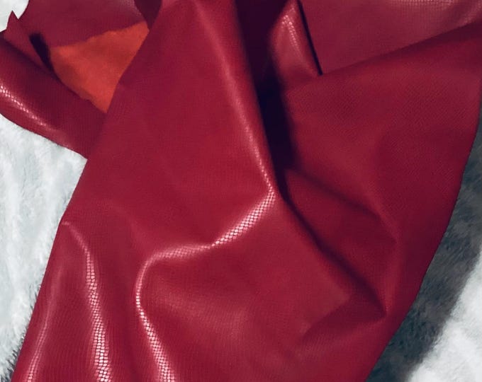 12 square feet Red Embossed Snakeskin Leather Cowhide Remnant.  CA724