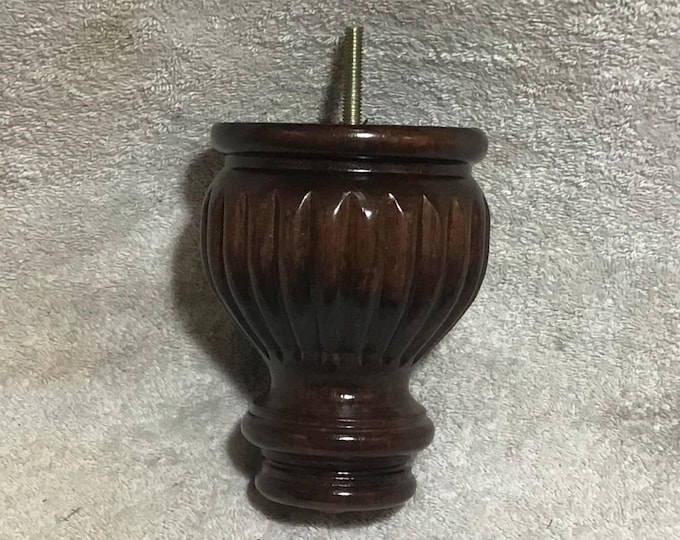 4 Walnut Finish Fluted Wooden Furniture Legs.  Chair Risers.  Sofa Legs. Home Decor 1734