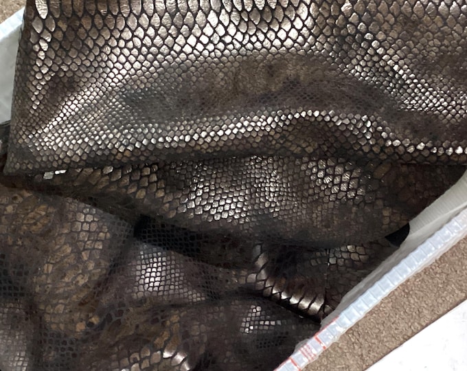 Copper and Black Embossed Python Leather Cowhide Remnants.  Crafting Leather,  CL52516