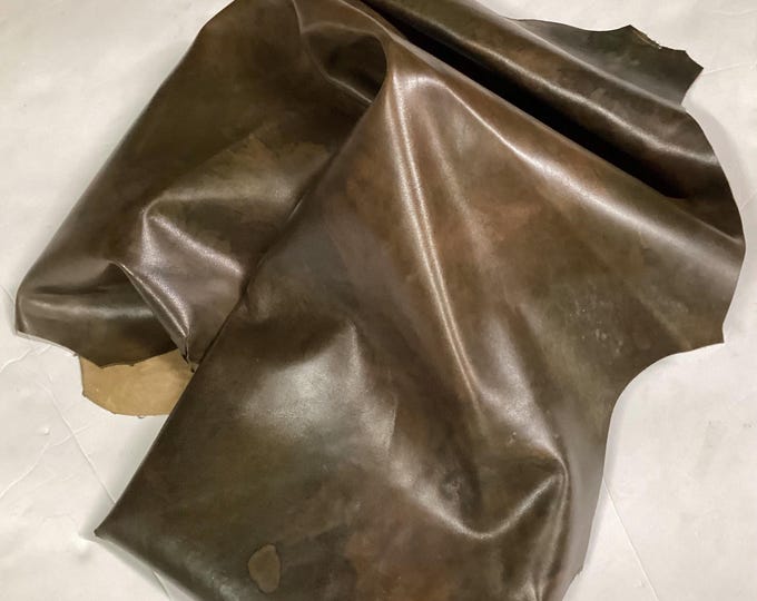 Olive Distressed leather Lambskin.  Leather hides.  Leather pieces. Craft leather. OSM1125