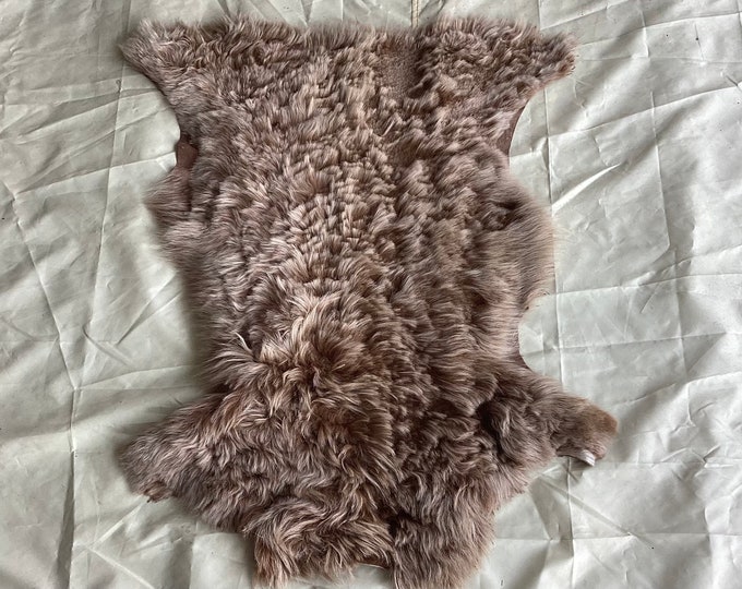 Brown Long Hair on Lambskin.  Leather Hide.  HOSM56