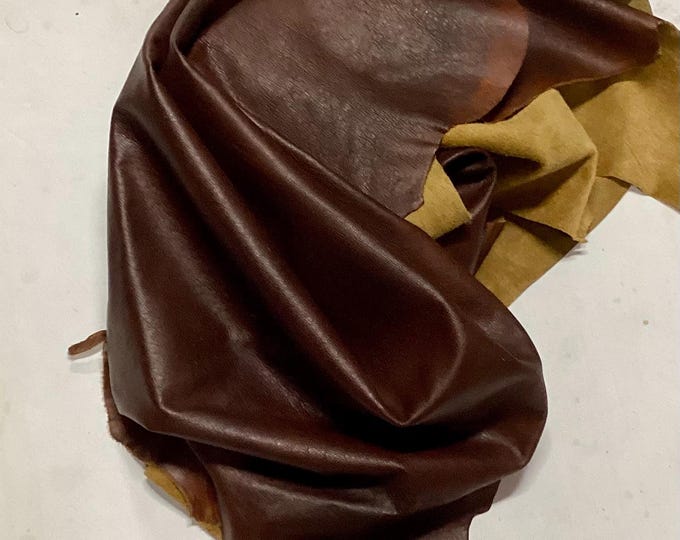Brown with Burgundy Highlights Distressed Leather Cowhides. Half Hides, Leather Remnants. Craft ing Leather,  BR886